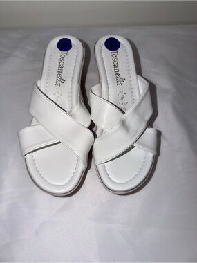Toscanella White Crisscross Slide Sandals